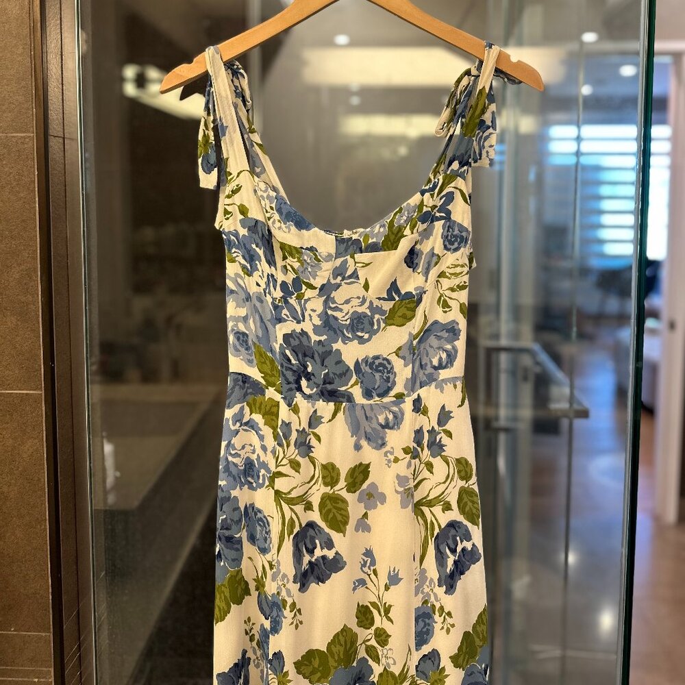 REFORMATION Nadira Lucca Floral Pattern Sleeveless Midi Dress (Blue/Cream/Green) - Picture 10 of 16